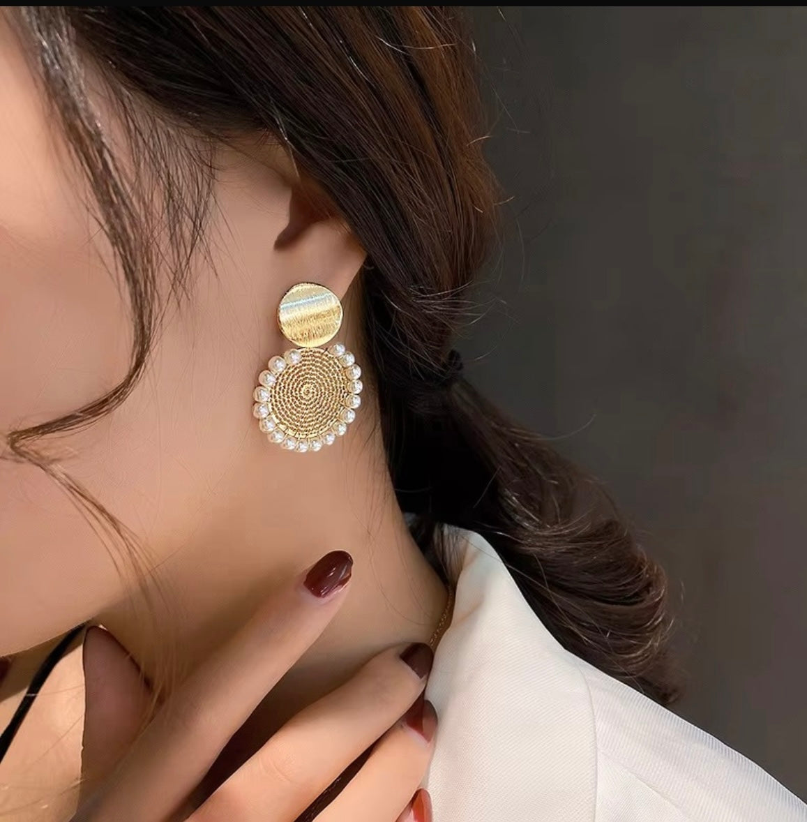 Gold & White Earrings