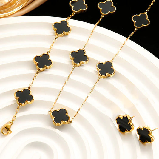 Black Clover Set(Necklace,Bracelet & Earrings)
