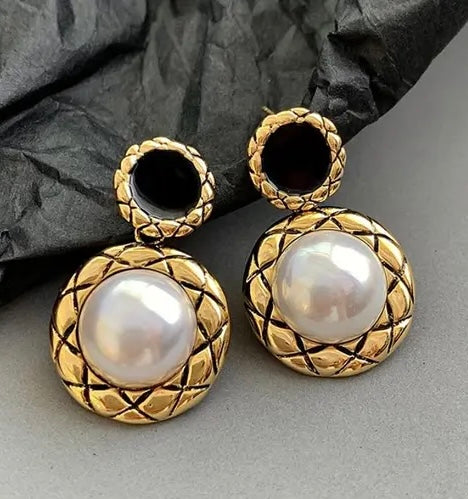 Vintage Gold & Black Earrings