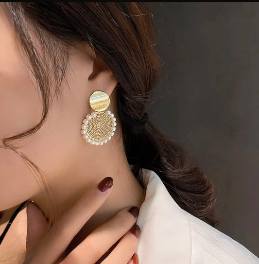 Gold & White Earrings